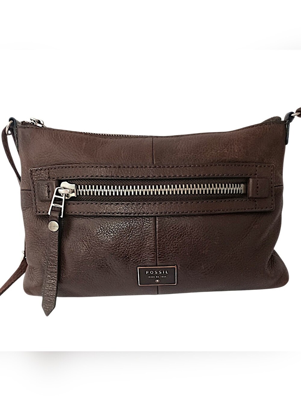 Fossil Dawson Crossbody Bag Purse Rich Brown Pebbled Leather Distressed Look